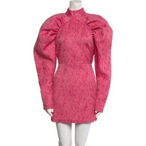 Rotate Birger Christensen Jacquard Puff Sleeve Mini Dress Pink 36 / 4 / Small